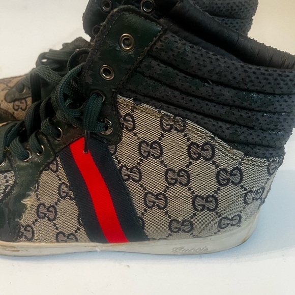 GUCCI MONOGRAM HI COATED CANVAS SNEAKERS PRINTED GG Sz 9 Men FLAWS DIY DIY - Picture 5 of 12